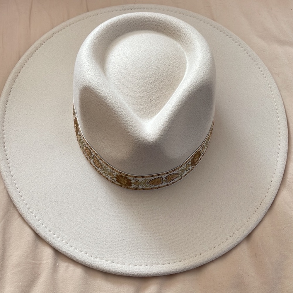 Felt Hat with Gold Floral Print Band Cowboy Cowgirl